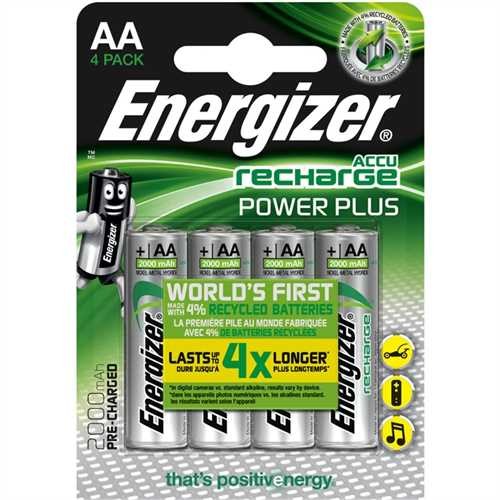 Energizer Akkumulator, POWER PLUS, Nickel-Metallhydrid, Mignon, AA, HR6, 1,2 V, 2.000 mAh (4 Stück)