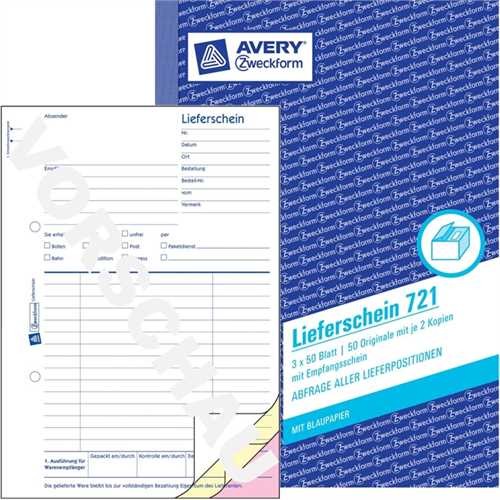 AVERY ZWECKFORM 721 - Liefer-/Empfangsschein, A5 hoch, 3fach, 1. / 2. / 3. Blatt bedruckt, Einbandfa