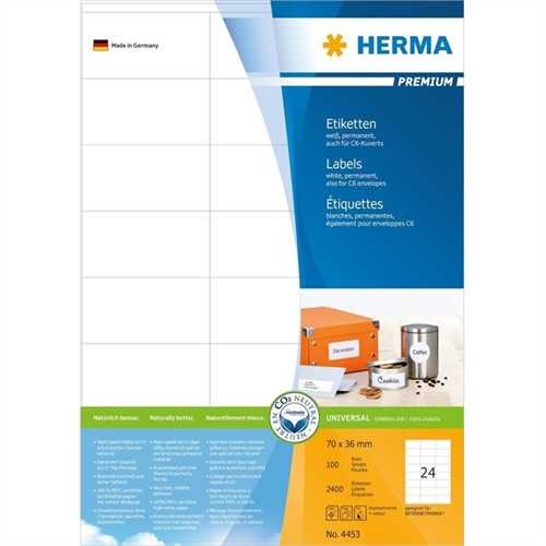 HERMA Etikett, Inkjet/Laser/Kopierer, selbstklebend, 70 x 36 mm, weiß (2.400 Stück)