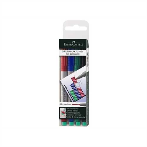 FABER-CASTELL OH-Stift MULTIMARK, M, non-permanent, 1 mm, Schreibfarbe: 4er sortiert (4 Stück)