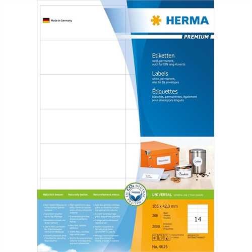 HERMA Etikett, Inkjet/Laser/Kopierer, selbstklebend, 105 x 42,3 mm, weiß (2.800 Stück)