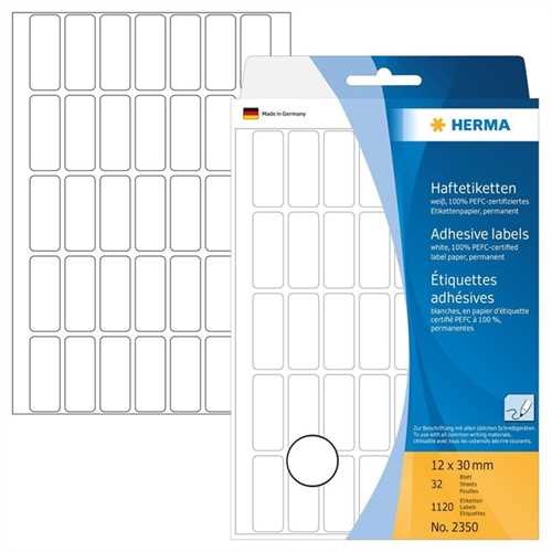 HERMA Etikett, Handbeschriftung, auf Bogen, selbstklebend, Spezialpapier, 12 x 30 mm, weiß (1.120 St