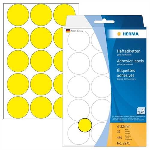 HERMA Markierungspunkt, Handbeschriftung, selbstklebend, Ø: 32 mm, gelb (480 Stück)