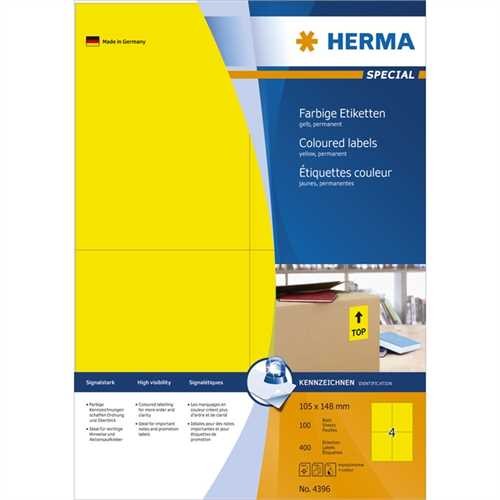 HERMA Etikett, Inkjet/Laser/Kopierer, selbstklebend, 105 x 148 mm, gelb (400 Stück)