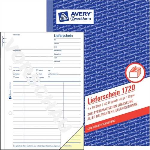 AVERY ZWECKFORM 1720 - Lieferschein, Karton, A5 hoch, selbstdurchschreibend, 1. / 2. Blatt bedruckt,