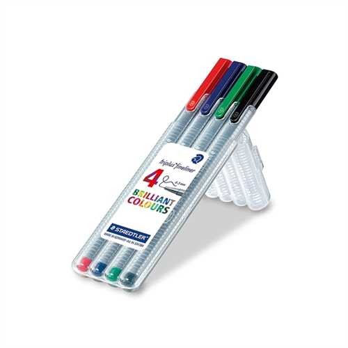 STAEDTLER Fineliner, triplus, mit Kappe, 0,3 mm, Schreibfarbe: 4er sortiert (4 Stück)