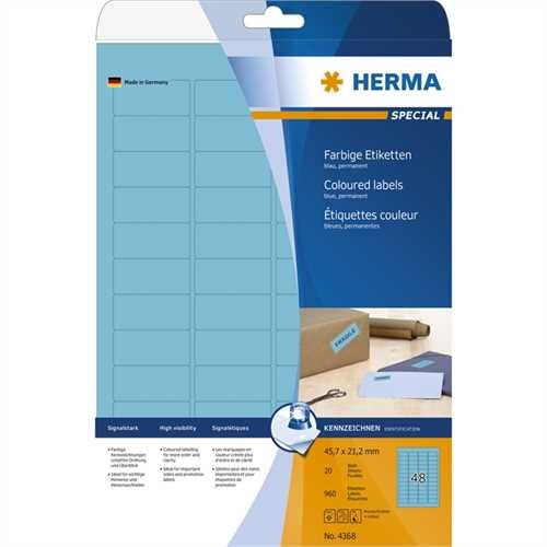 HERMA Etikett, Inkjet/Laser/Kopierer, selbstklebend, abgerundete Ecken, 45,7 x 21,2 mm, blau (960 St