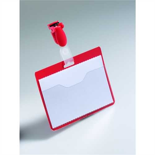 DURABLE Namensschild, mit: Clip, Hartfolie, 90 x 60 mm, rot (25 Stück)