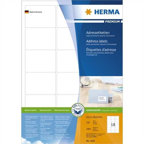 HERMA Etikett, Inkjet/Laser/Kopierer, selbstklebend, abgerundete Ecken, 63,5 x 46,6 mm, weiß (1.800