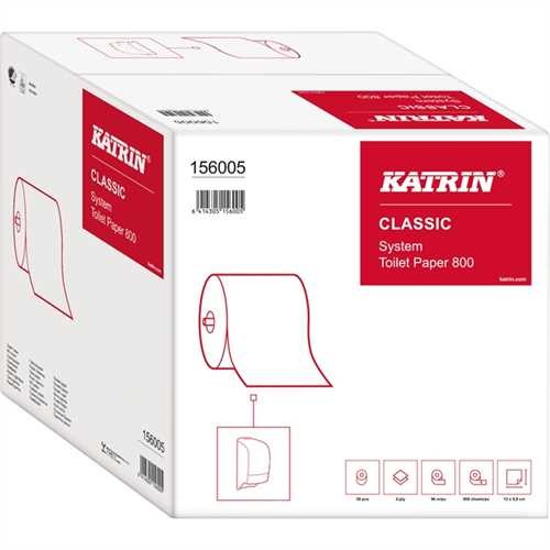 KATRIN Toilettenpapier Classic System Toilet 800, Zellstoff, 2lagig, auf Großrolle, 800 Blatt, weiß