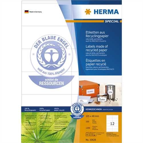 HERMA Etikett, Inkjet/Laser/Kopierer, auf A4-Bogen, selbstklebend, Papier (RC), 105 x 48 mm, naturwe