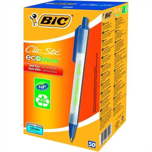 BIC Kugelschreiber ecolutions Clic Stic™, Druckmechanik, 0,4 mm, Schreibfarbe: blau (50 Stück)