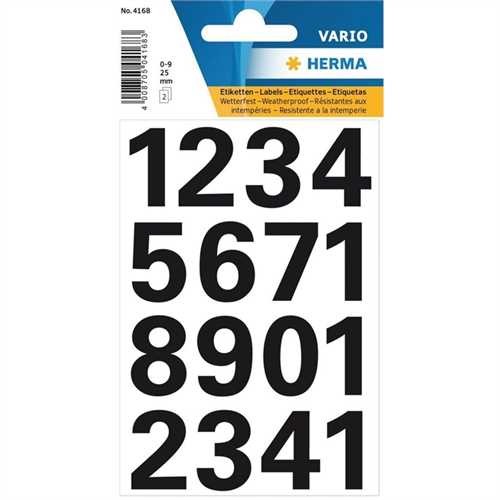 HERMA Etikett, 0 - 9, selbstklebend, Folie, Schrifthöhe: 25 mm, freigestellt, schwarz (1 Blatt)