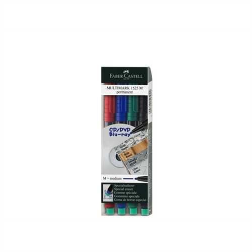 FABER-CASTELL OH-Stift MULTIMARK, M, permanent, 1 mm, Schreibfarbe: 4er sortiert (4 Stück)