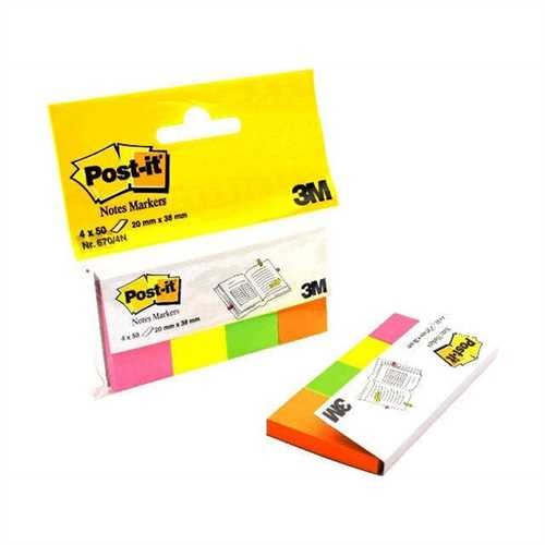 Post-it Haftnotiz Page Marker, neon, 20 x 38 mm, pink/gelb/grün/orange, 50 Blatt (4 Blocks)