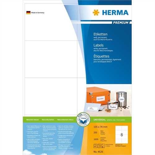 HERMA Etikett, Inkjet/Laser/Kopierer, selbstklebend, 105 x 74 mm, weiß (1.600 Stück)