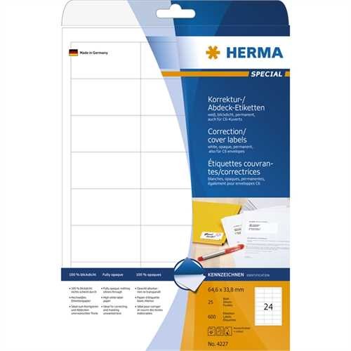 HERMA Etikett, Inkjet/Laser/Kopierer, selbstklebend, 64,6 x 33,8 mm, weiß, opak (600 Stück)