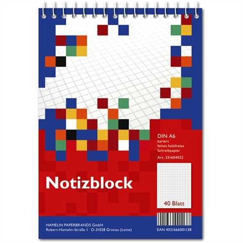 LANDRÉ Spiralnotizblock, kariert, A6, 70 g/m², holzfrei, weiß, 40 Blatt (10 Stück)