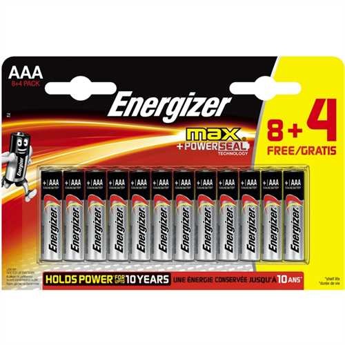 Energizer Batterie, max + POWERSEAL, Micro, AAA, LR03, 1,5 V (12 Stück)