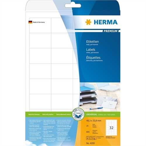 HERMA Etikett, Inkjet/Laser/Kopierer, selbstklebend, 48,3 x 33,8 mm, weiß (800 Stück)