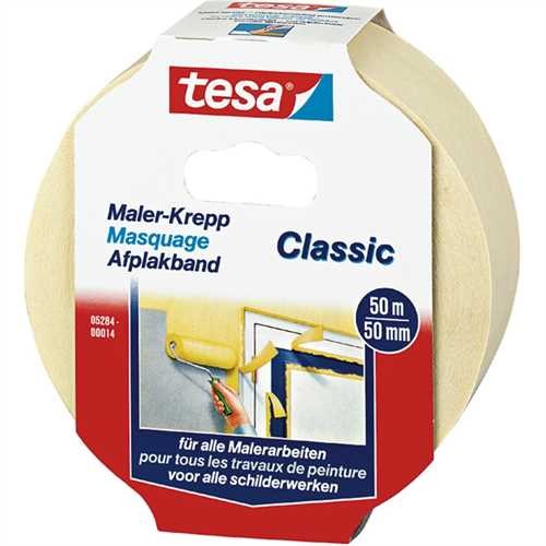 tesa Kreppklebeband Maler-Krepp Classic, selbstklebend, ablösbar, 50 mm x 50 m, chamois (6 Stück)