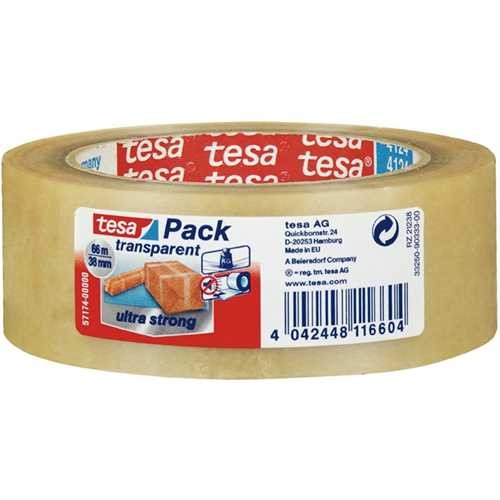 tesa Verpackungsklebeband ultra strong, PVC, selbstklebend, 38 mm x 66 m, transparent (8 Stück)