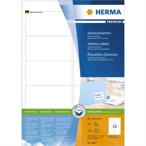 HERMA Etikett, Inkjet/Laser/Kopierer, selbstklebend, abgerundete Ecken, 96 x 50,8 mm, weiß (1.000 St