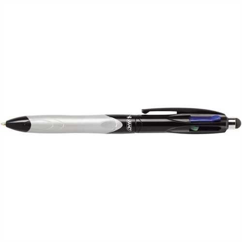 BIC Mehrfarbkugelschreiber 4Colours™ STYLUS, nachfüllbar, Druckmechanik, 0,4 mm, Schreibfarbe: schwa