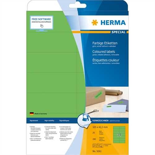 HERMA Etikett, Inkjet/Laser/Kopierer, selbstklebend, 105 x 42,3 mm, grün (280 Stück)