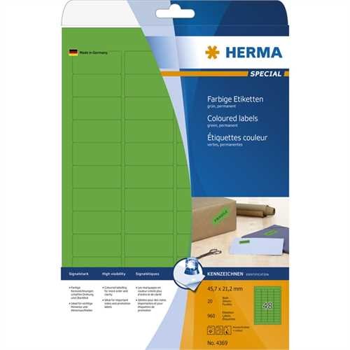 HERMA Etikett, Inkjet/Laser/Kopierer, selbstklebend, abgerundete Ecken, 45,7 x 21,2 mm, grün (960 St