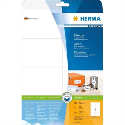 HERMA Etikett, Inkjet/Laser/Kopierer, selbstklebend, 105 x 74 mm, weiß (200 Stück)