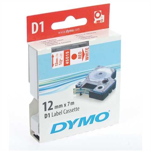 DYMO Schriftbandkassette, D1, 12 mm x 7 m, rot auf weiß