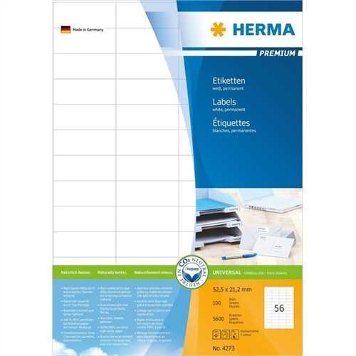 HERMA Etikett, Inkjet/Laser/Kopierer, selbstklebend, 52,5 x 21,2 mm, weiß (5.600 Stück)