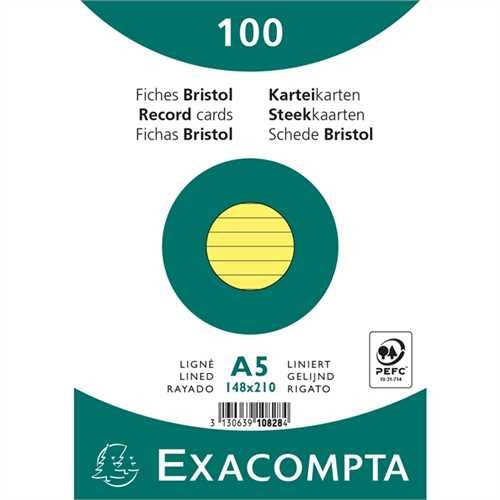 EXACOMPTA Karteikarte, liniert, A5, Karton, 205 g/m², gelb (100 Stück)