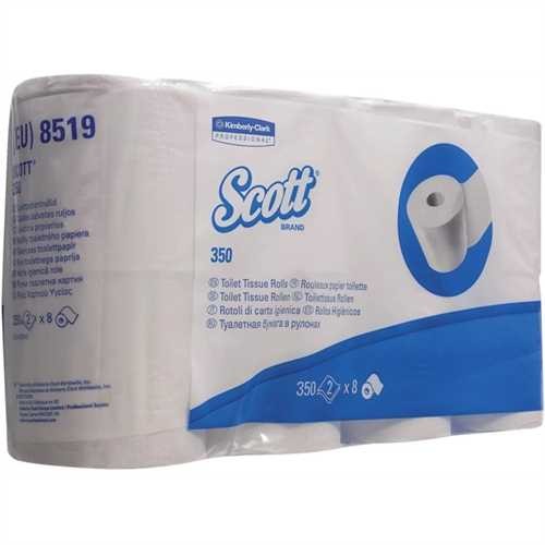 SCOTT Toilettenpapier 350, Tissue, 2lagig, auf Rolle, 350 Blatt, hochweiß (64 Rollen)