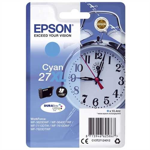 EPSON Tintenpatrone, 27XL, C13T27124012, original, cyan, 10,4 ml, 1.100 Seiten