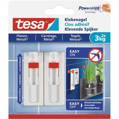 tesa Klebenagel Powerstrips, selbstklebend, fest haftend, dennoch ablösbar, 24 x 64 mm, weiß (2 Stüc