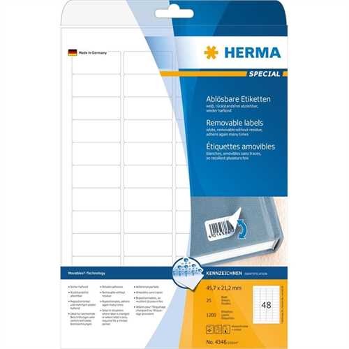 HERMA Etikett, Inkjet/Laser/Kopierer, selbstklebend, ablösbar, abgerundete Ecken, 45,7 x 21,2 mm, we