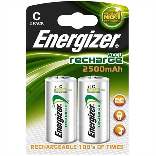 Energizer Akkumulator, Nickel-Metallhydrid, Baby, C, HR14, 1,2 V, 2.500 mAh (2 Stück)