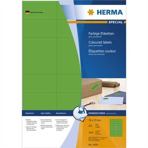 HERMA Etikett, Inkjet/Laser/Kopierer, selbstklebend, 70 x 37 mm, grün (2.400 Stück)