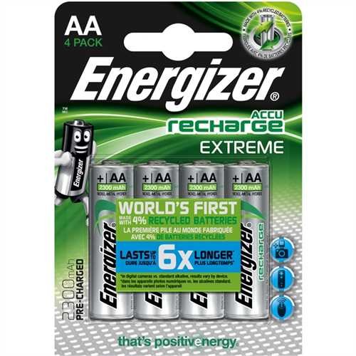 Energizer Akkumulator, EXTREME, Nickel-Metallhydrid, Mignon, AA, HR6, 1,2 V, 2.300 mAh (4 Stück)