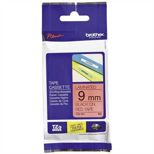 BROTHER TZE-421 - Brother Schriftbandkassette TZe, Polyester, Laminiert, 9 mmx8 m, Schwarz auf rot