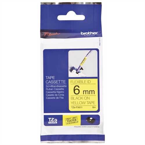 BROTHER TZE-611 - Brother Schriftbandkassette TZe, Polyester, Laminiert, 6 mmx8 m, Schwarz auf gelb