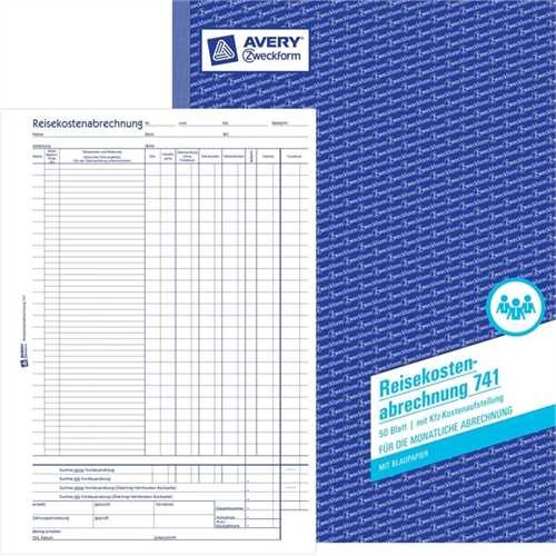 AVERY ZWECKFORM 741 - Reisekostenabrechnung, monatlich, A4 hoch, Einbandfarbe: Blau, 50 Blätter