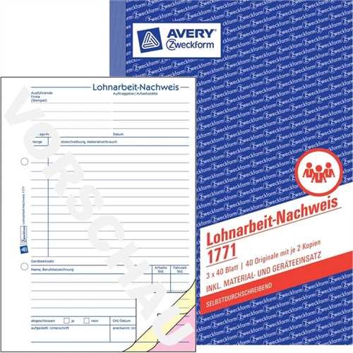 AVERY ZWECKFORM 1771 - Lohnarbeitsnachweis, A5 hoch, 3fach, selbstdurchschreibend, 1. / 2. / 3. Blat