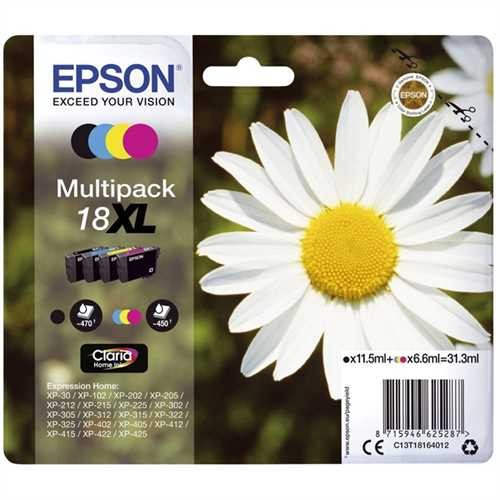 EPSON Tintenpatrone, 18XL, C13T18164012, original, 4er sortiert, 11,5/6,6 ml (schwarzweiß/farbig), 4