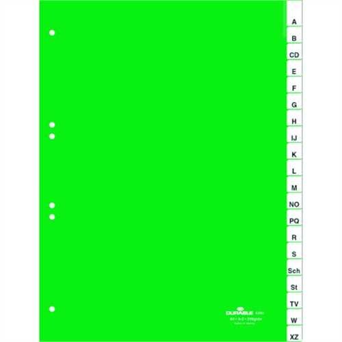 DURABLE Register, Kunststoff, A - Z, A4, volle Höhe, 20 Blatt, grün