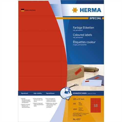 HERMA Etikett, Inkjet/Laser/Kopierer, selbstklebend, 105 x 37 mm, rot (1.600 Stück)