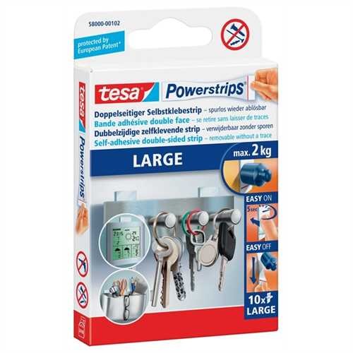 tesa Doppelklebestück Powerstrips LARGE, selbstklebend, ablösbar, 20 x 50 mm (10 Stück)