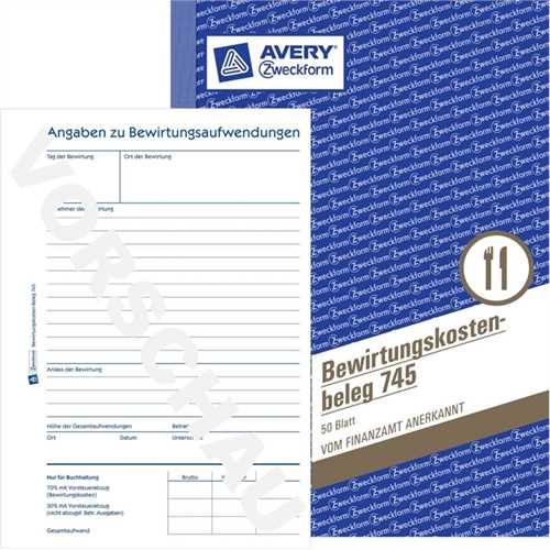 AVERY ZWECKFORM 745 - Bewirtungskostenbeleg, A5 hoch, 50 Blätter